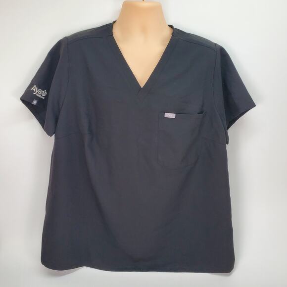 Figs Technical Collection Black 3XL Scrub Top Aya Healthcare On Sleeve NEW - Picture 1 of 8